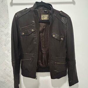 Guess Dark Chocolate Brown Leather Jacket